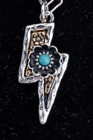 Western Lightning Bolt & Flower Pendant Necklace