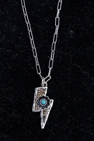 Western Lightning Bolt & Flower Pendant Necklace